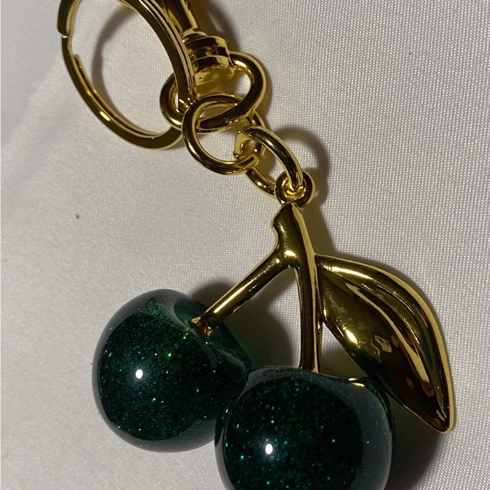 St. Patrick’s Day Purse Charm Gold and Green Cherry Keychain